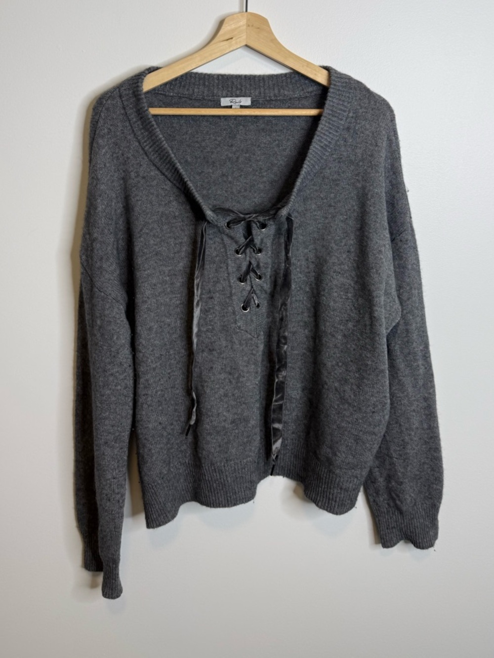 Rails Gray Lace-Up V-Neck Sweater